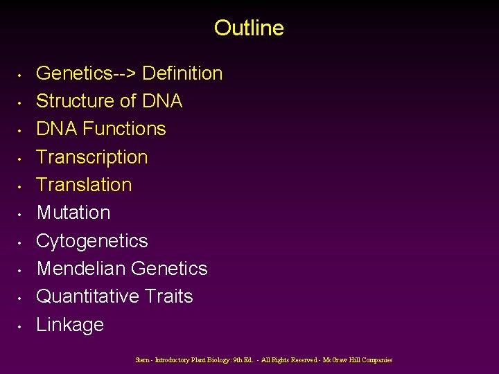 Outline • • • Genetics--> Definition Structure of DNA Functions Transcription Translation Mutation Cytogenetics