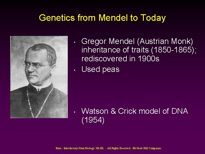 Genetics from Mendel to Today • • • Gregor Mendel (Austrian Monk) inheritance of