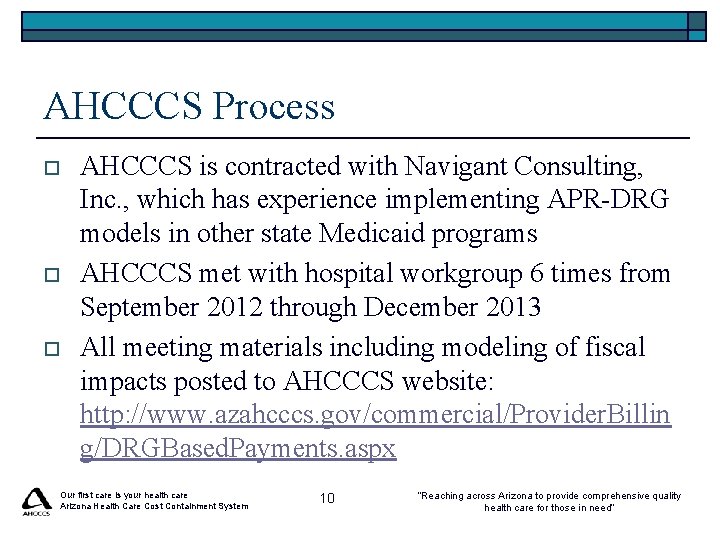 AHCCCS Implementation of APRDRG Payments Shelli Silver Assistant