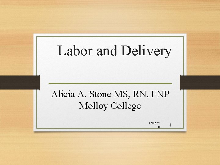 Labor and Delivery Alicia A. Stone MS, RN, FNP Molloy College 9/26/202 0 1