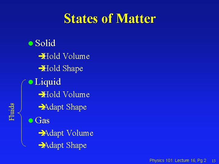 States of Matter l Solid èHold Volume èHold Shape l Liquid Fluids èHold Volume