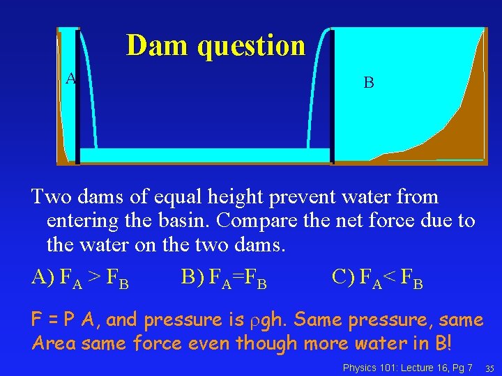 Dam question A B Two dams of equal height prevent water from entering the