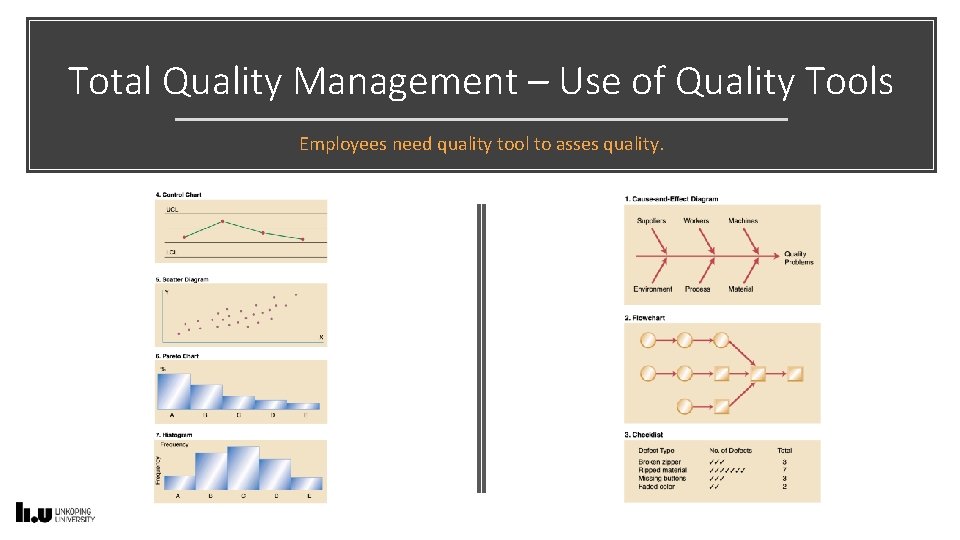 Total Quality Management – Use of Quality Tools Employees need quality tool to asses