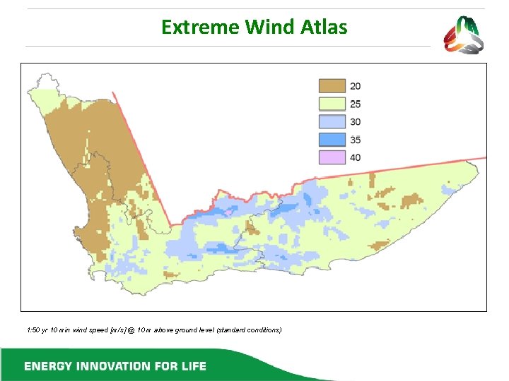 Extreme Wind Atlas 1: 50 yr 10 min wind speed [m/s] @ 10 m