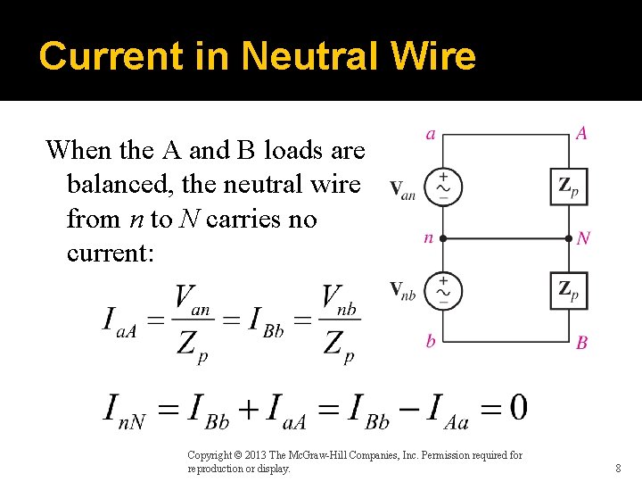 Current in Neutral Wire When the A and B loads are balanced, the neutral