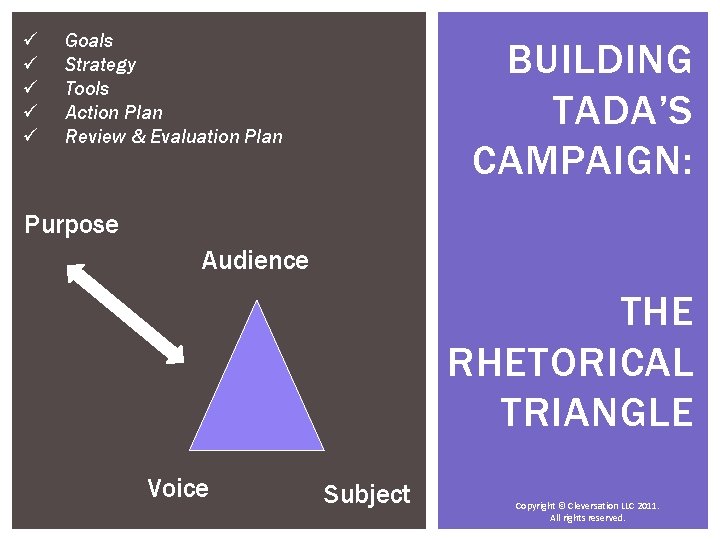 ü ü ü Goals Strategy Tools Action Plan Review & Evaluation Plan BUILDING TADA’S