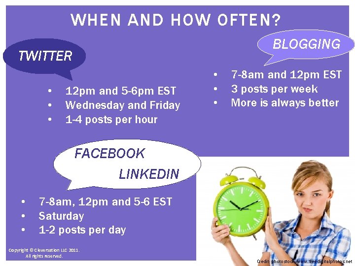 WHEN AND HOW OFTEN? BLOGGING TWITTER • • • 12 pm and 5 -6