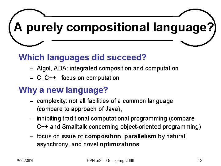A purely compositional language? Which languages did succeed? – Algol, ADA: integrated composition and