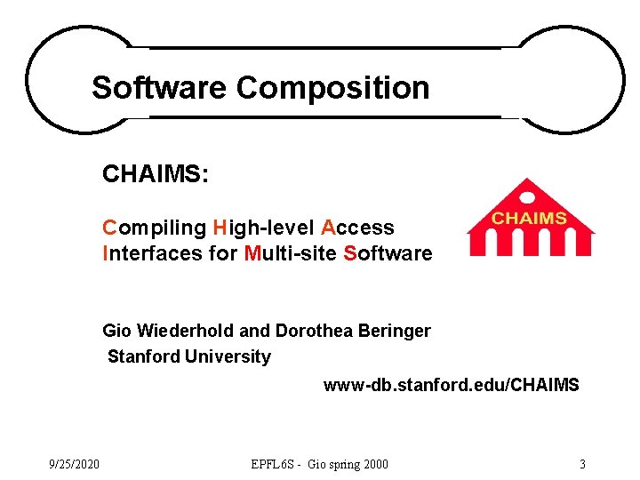 Software Composition CHAIMS: Compiling High-level Access Interfaces for Multi-site Software Gio Wiederhold and Dorothea