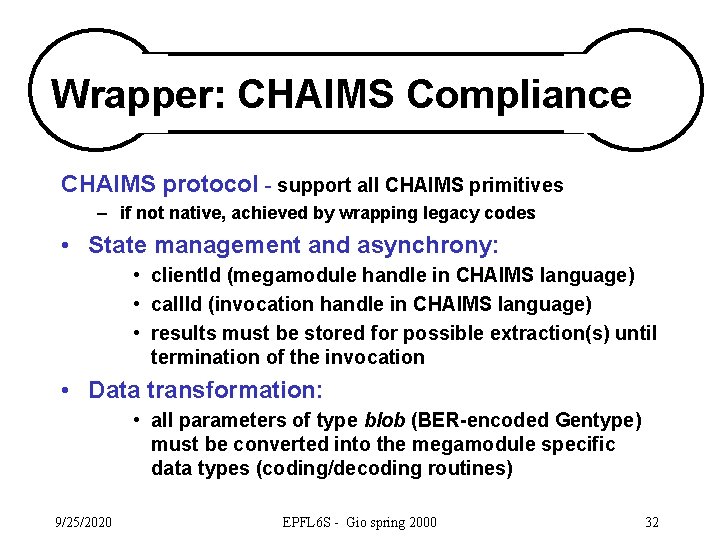 Wrapper: CHAIMS Compliance CHAIMS protocol - support all CHAIMS primitives – if not native,