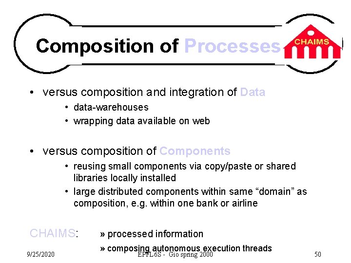 Composition of Processes. . . • versus composition and integration of Data • data-warehouses