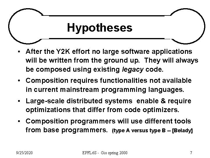 Hypotheses • After the Y 2 K effort no large software applications will be
