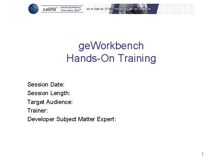 ge. Workbench Hands-On Training Session Date: Session Length: Target Audience: Trainer: Developer Subject Matter