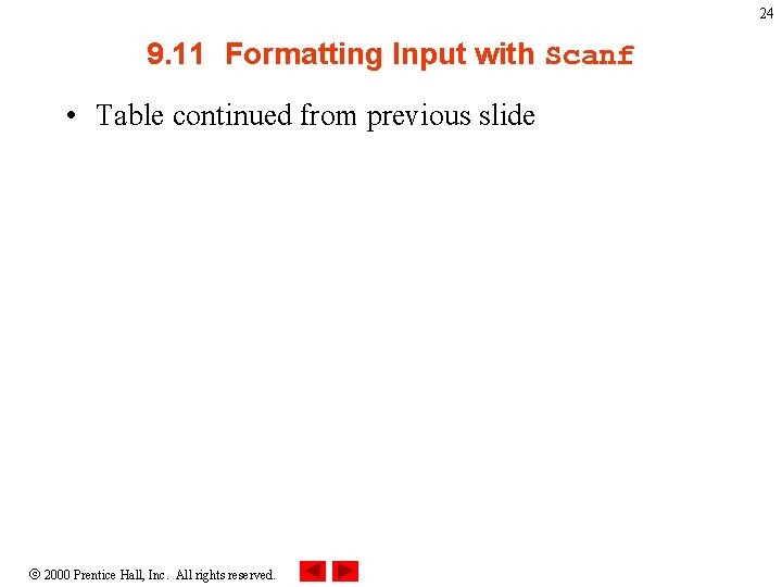 24 9. 11 Formatting Input with Scanf • Table continued from previous slide 2000