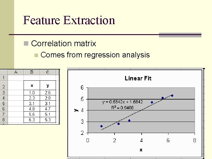 Feature Extraction n Correlation matrix n Comes from regression analysis 