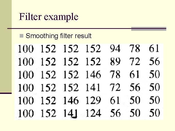 Filter example n Smoothing filter result 