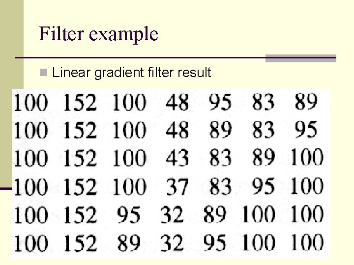 Filter example n Linear gradient filter result 