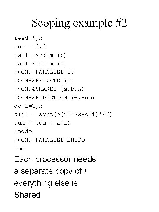 Scoping example #2 read *, n sum = 0. 0 call random (b) call