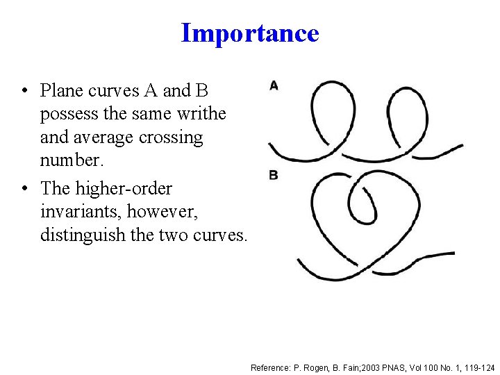 Importance • Plane curves A and B possess the same writhe and average crossing