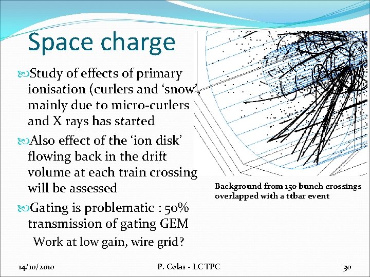 Space charge Study of effects of primary ionisation (curlers and ‘snow’, mainly due to