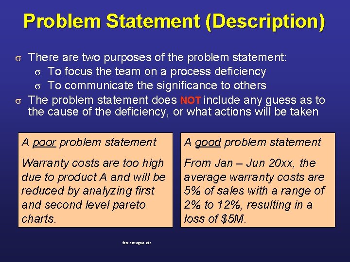 Problem Statement (Description) There are two purposes of the problem statement: s To focus