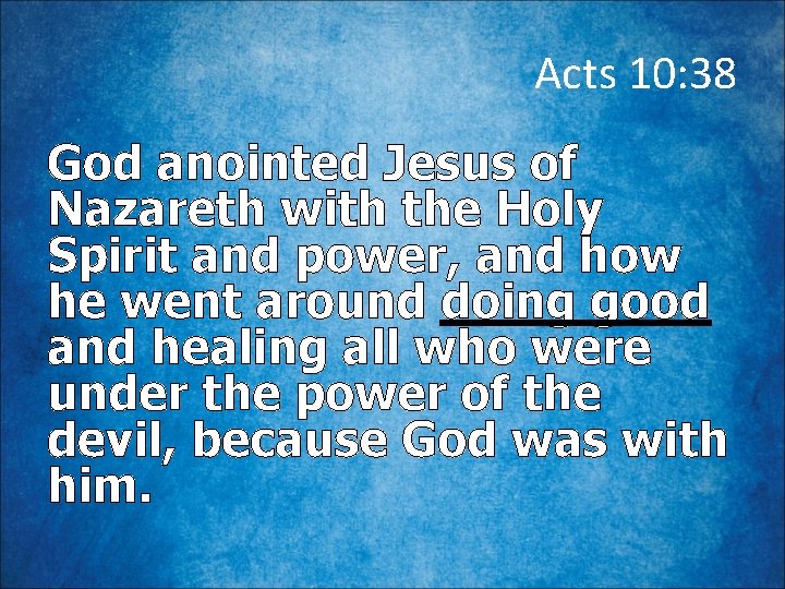 Acts 10: 38 God anointed Jesus of Nazareth with the Holy Spirit and power,