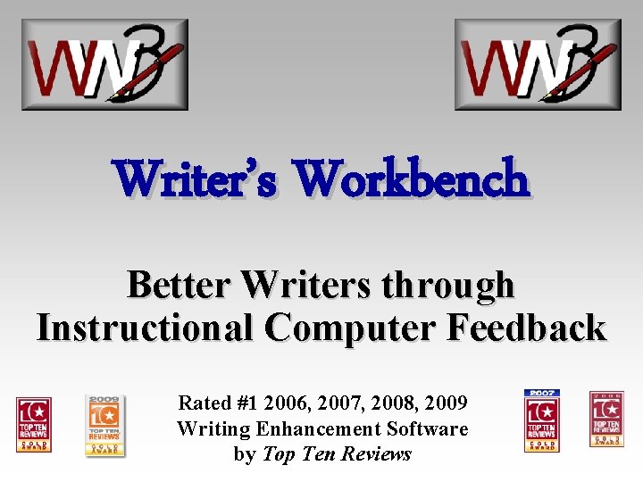 Writer’s Workbench Better Writers through Instructional Computer Feedback Rated #1 2006, 2007, 2008, 2009