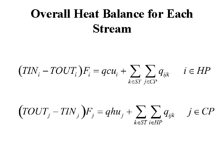 Overall Heat Balance for Each Stream 