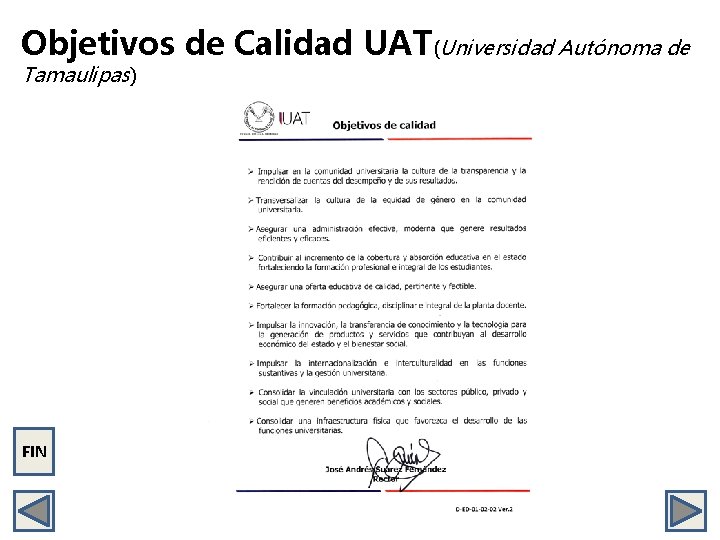 Objetivos de Calidad UAT(Universidad Autónoma de Tamaulipas) FIN 