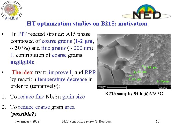 HT optimization studies on B 215: motivation • • In PIT reacted strands: A HT optimization studies on B 215: motivation • • In PIT reacted strands: A