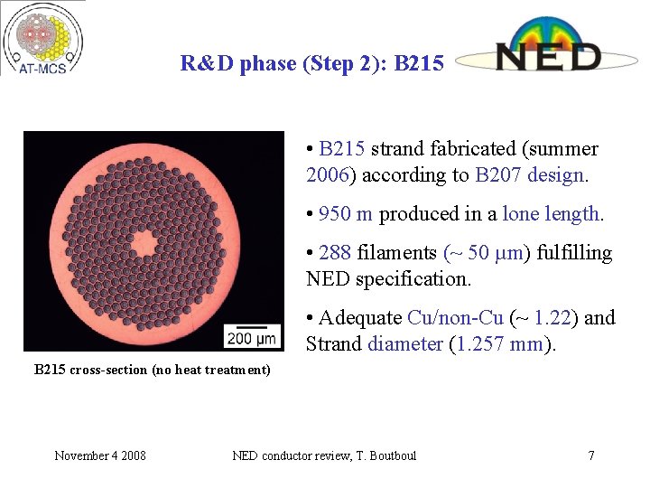 R&D phase (Step 2): B 215 • B 215 strand fabricated (summer 2006) according R&D phase (Step 2): B 215 • B 215 strand fabricated (summer 2006) according