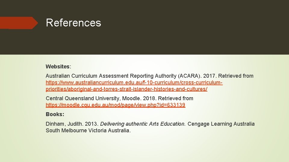 References Websites: Australian Curriculum Assessment Reporting Authority (ACARA). 2017. Retrieved from https: //www. australiancurriculum.