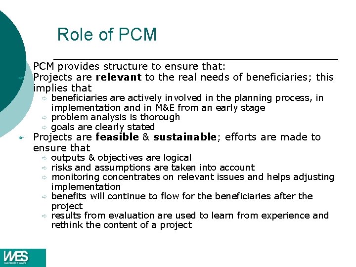 Role of PCM ¡ F PCM provides structure to ensure that: Projects are relevant Role of PCM ¡ F PCM provides structure to ensure that: Projects are relevant