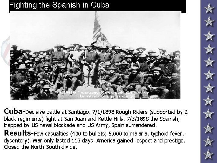 Fighting the Spanish in Cuba-Decisive battle at Santiago. 7/1/1898 Rough Riders (supported by 2