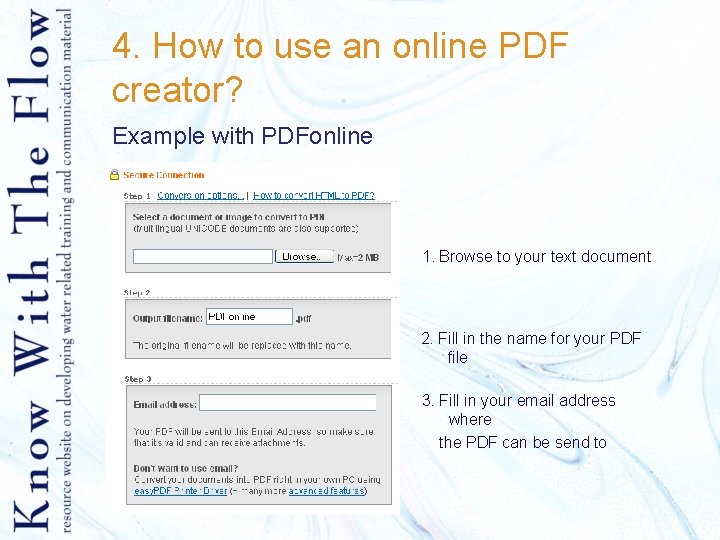 4. How to use an online PDF creator? Example with PDFonline 1. Browse to