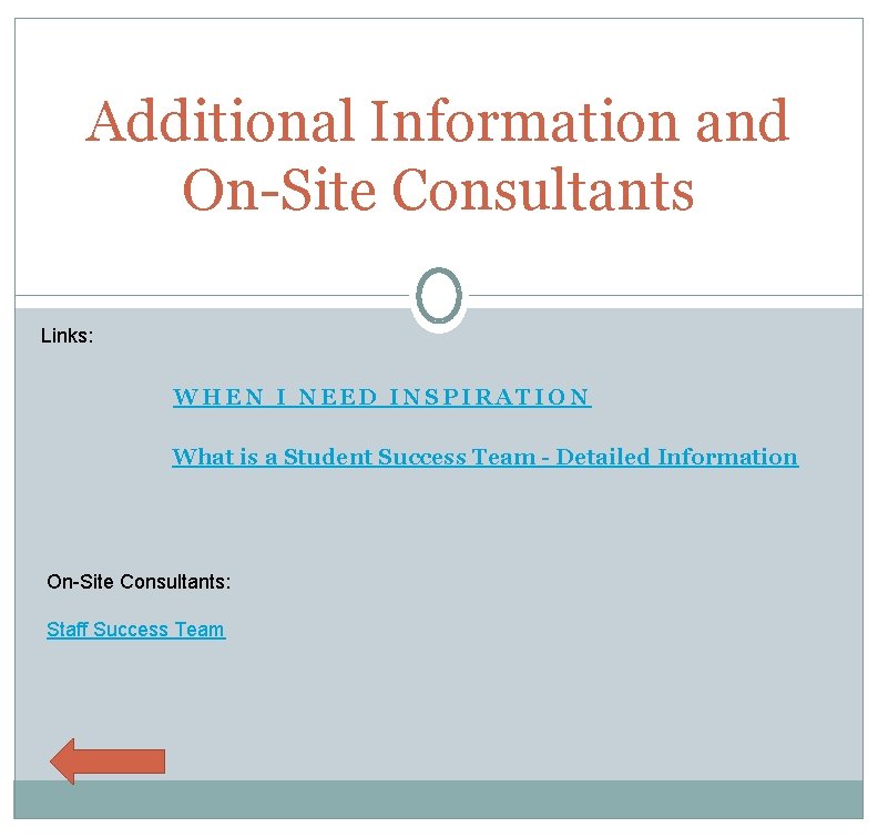 Additional Information and On-Site Consultants Links: WHEN I NEED INSPIRATION What is a Student