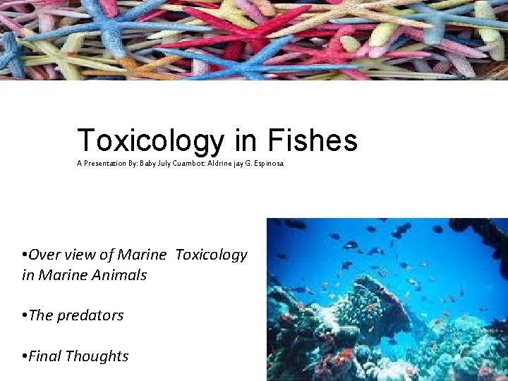 Toxicology in Fishes A Presentation By: Baby July Cuambot: Aldrine jay G. Espinosa •