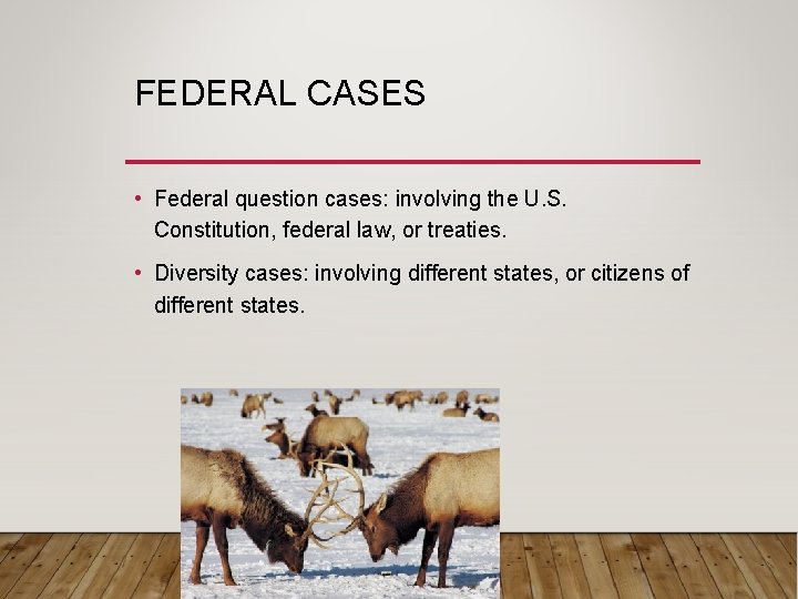 FEDERAL CASES • Federal question cases: involving the U. S. Constitution, federal law, or