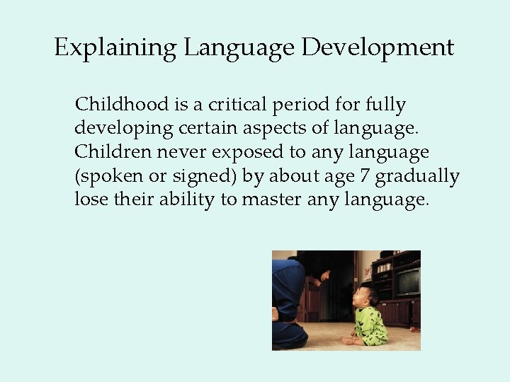 Explaining Language Development Childhood is a critical period for fully developing certain aspects of