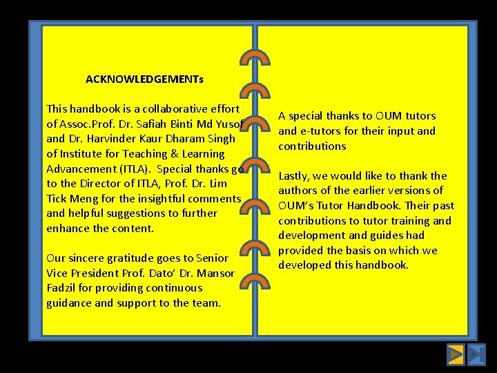 ACKNOWLEDGEMENTs This handbook is a collaborative effort of Assoc. Prof. Dr. Safiah Binti Md