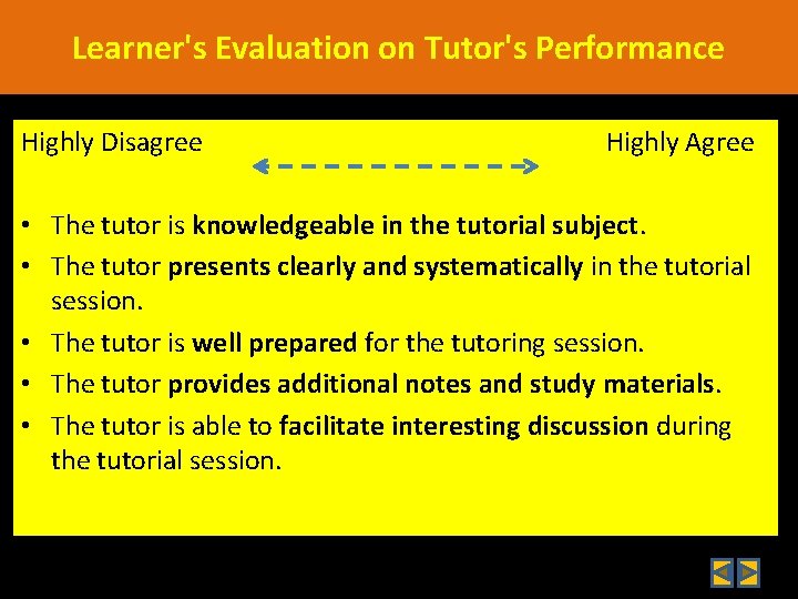 Learner's Evaluation on Tutor's Performance Highly Disagree Highly Agree • The tutor is knowledgeable