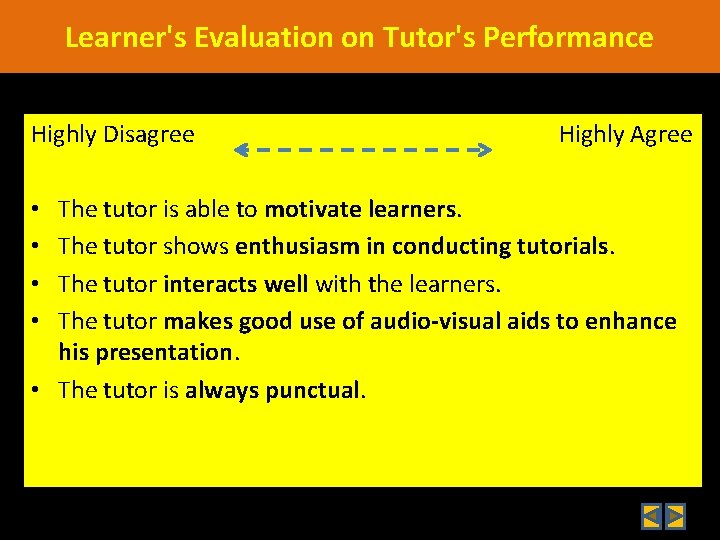 Learner's Evaluation on Tutor's Performance Highly Disagree Highly Agree The tutor is able to