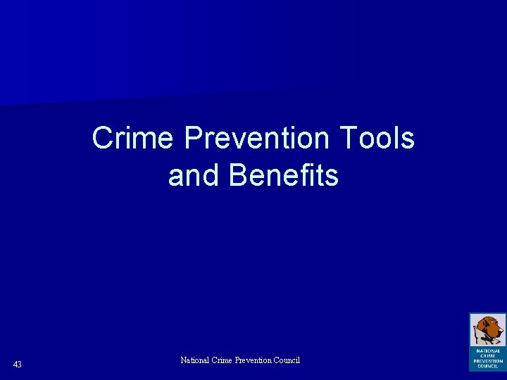 Crime Prevention Tools and Benefits 43 National Crime Prevention Council 