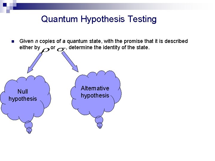 Quantum Hypothesis Testing n Given n copies of a quantum state, with the promise