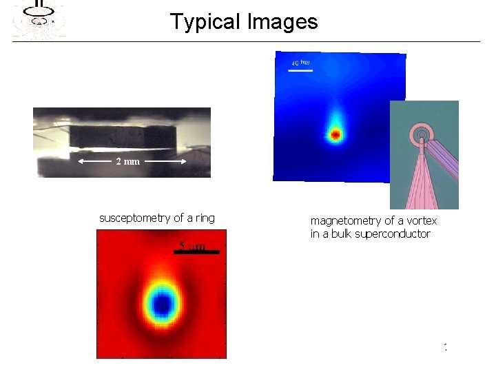 Typical Images 2 mm susceptometry of a ring 5 m magnetometry of a vortex