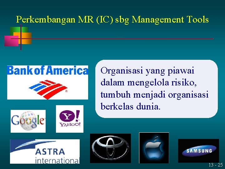 Perkembangan MR (IC) sbg Management Tools Organisasi yang piawai dalam mengelola risiko, tumbuh menjadi