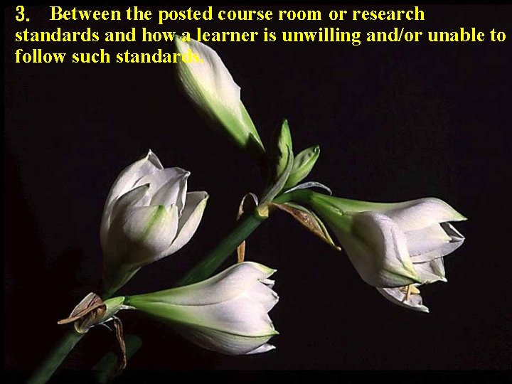 3. Between the posted course room or research standards and how a learner is