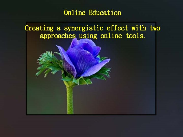 Online Education Creating a synergistic effect with two approaches using online tools. 