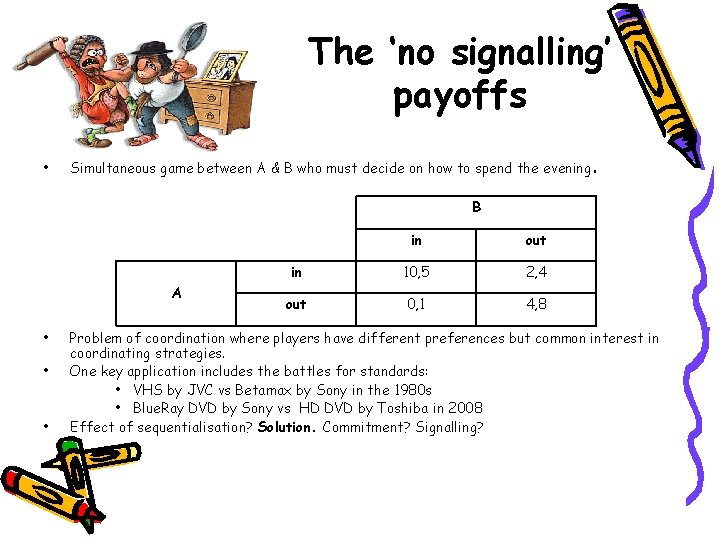 The ‘no signalling’ payoffs • Simultaneous game between A & B who must decide