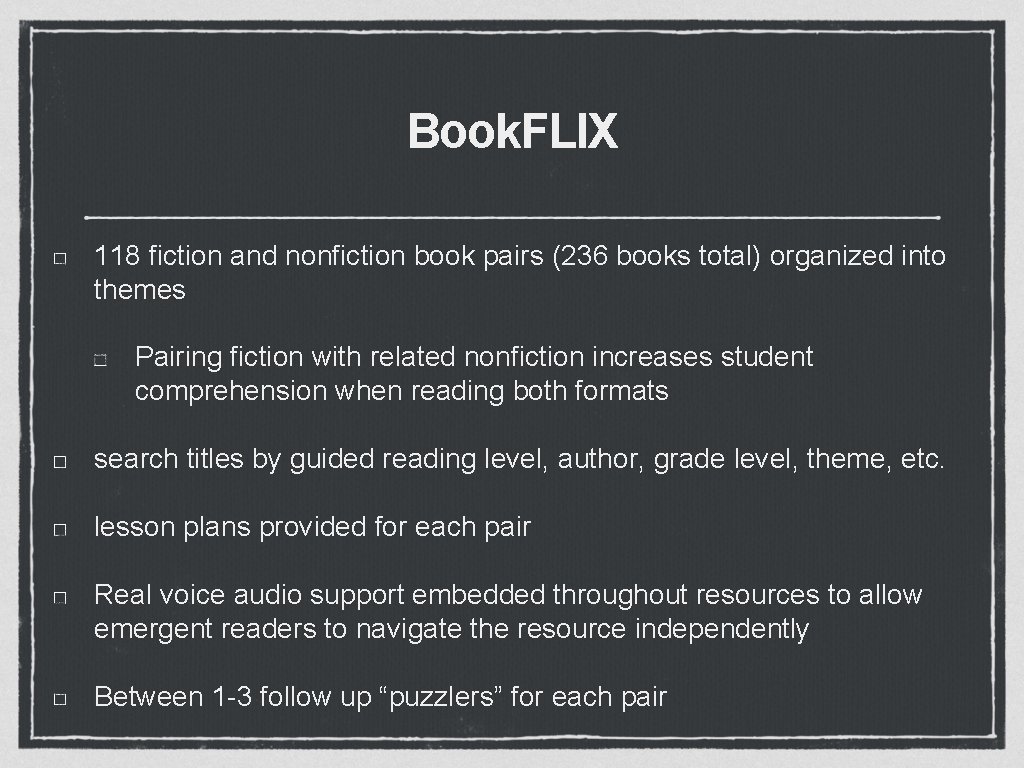 Book. FLIX 118 fiction and nonfiction book pairs (236 books total) organized into themes